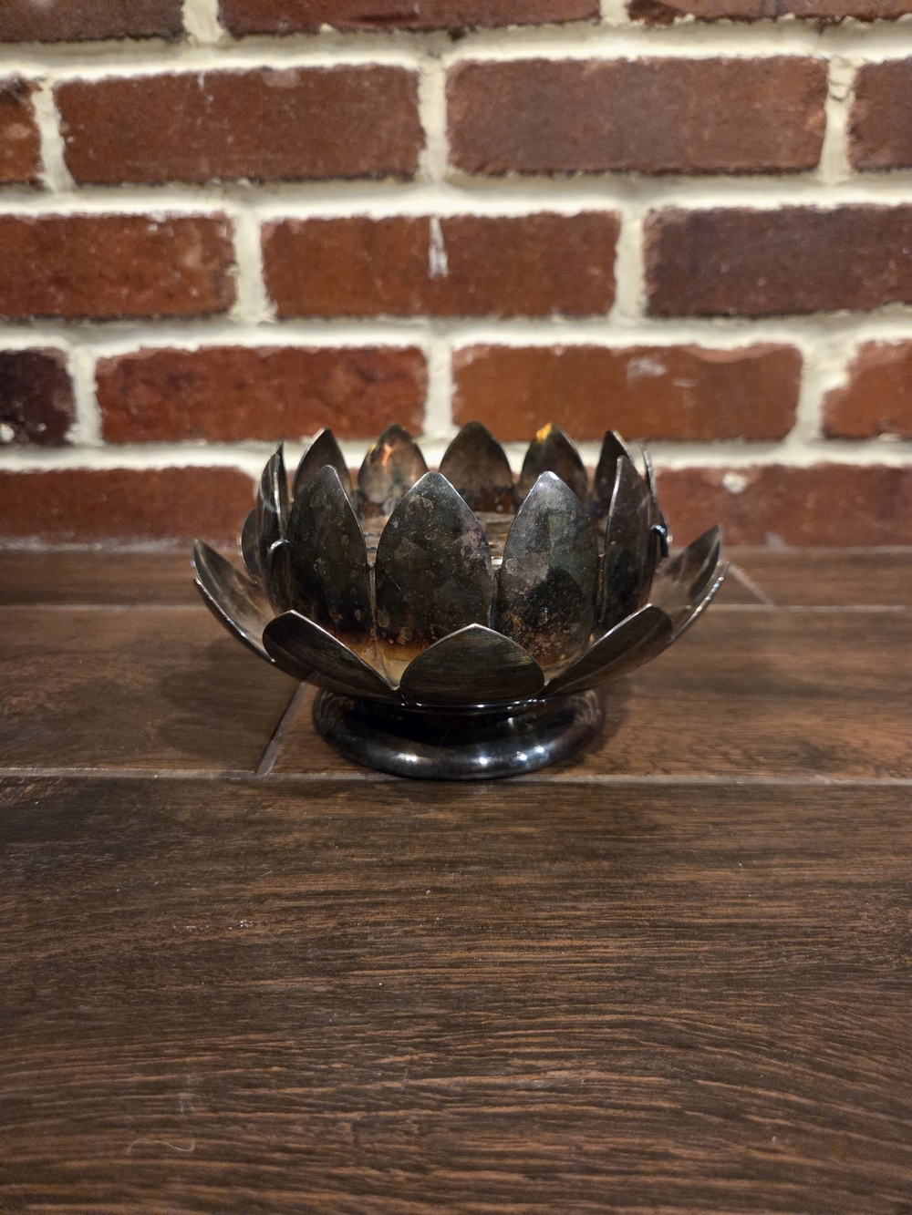 Reed & Barton Black Metal Lotus Tea Light Holder